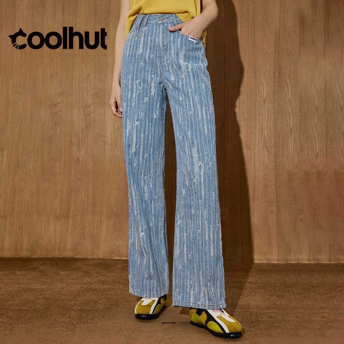 COOLHUT Womens Vintage Light Wash Striped High Waist Straight Leg Distressed Jeans American Retro Relaxed Fit Denim Pants Fall J251031