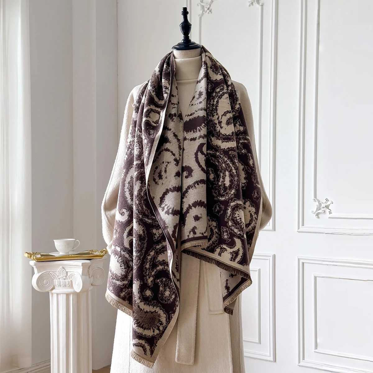 Luxury Winter Womens Faux Cashmere Wrap Scarf Warm Shawl Blanket Style Travel Poncho Stole for Fashionable Coverage C251031