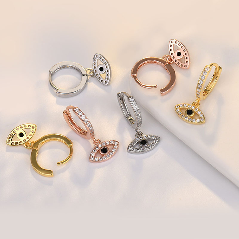 Luxurious Evil Eye Drop Hoop Earrings for Women Sparkling 18K Gold Plated CZ Crystal Demon Eye Huggie Dangle Earrings S925 Sterling Sliver Plated Eye 