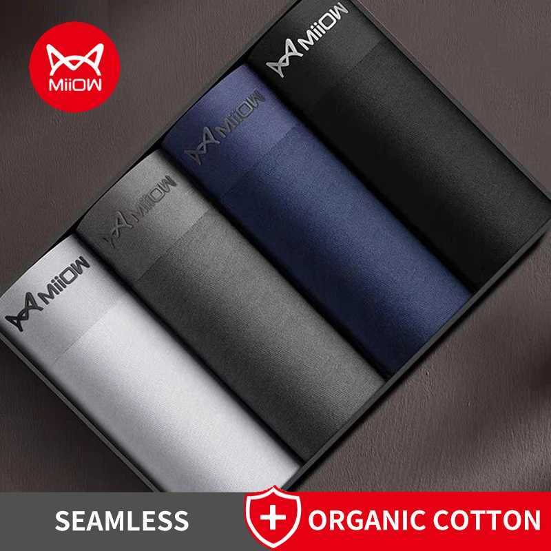 MiiOW 4Pcs Cotton Mens Panties Graphene Antibacterial Boxer Innerwear Man Underwear Seamless Breathable Man Underpants BoxersT251031