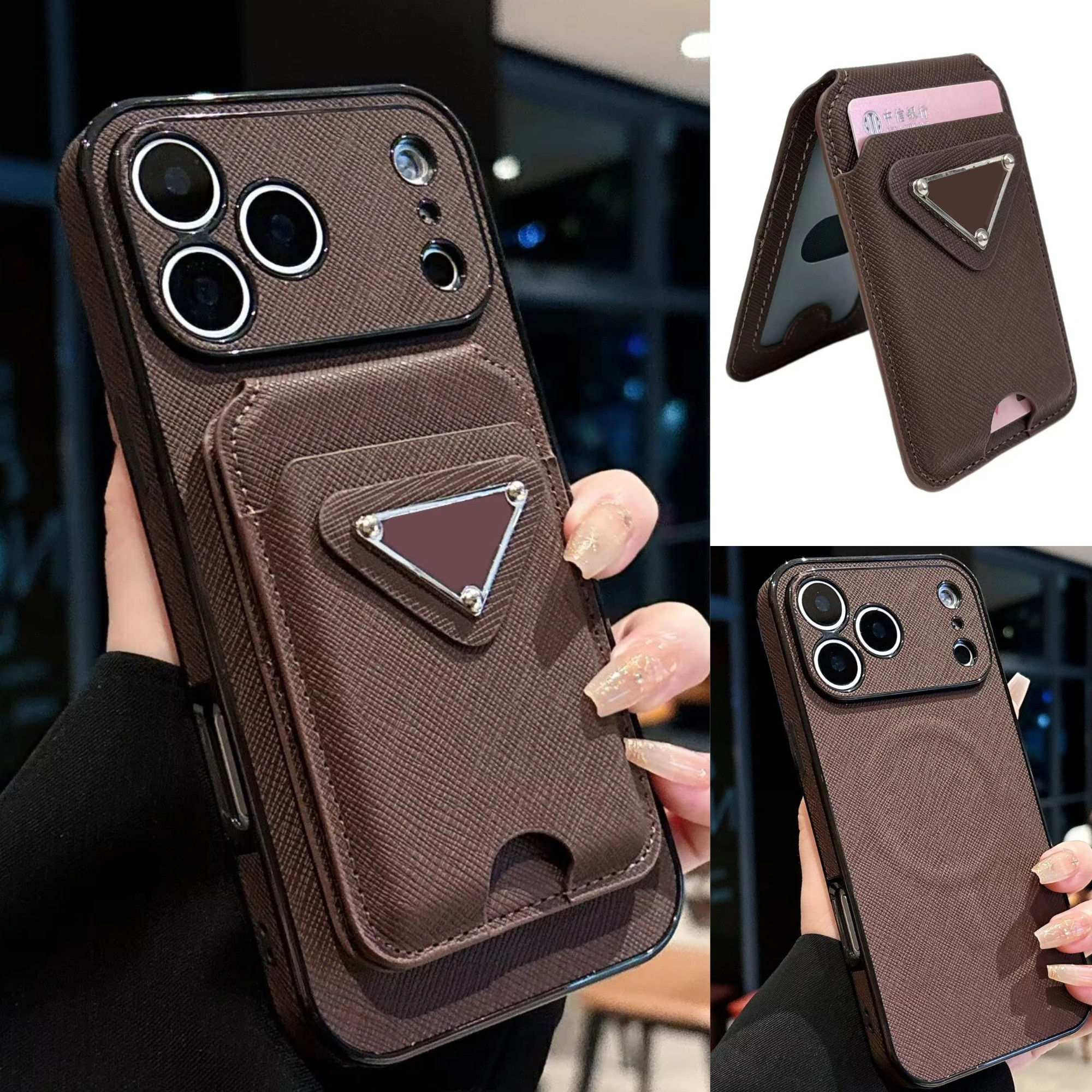 Luxury Magsafe Phone Case Magnetic Card Holder For iPhone 17 Pro Max 16 Promax 15 14 13 12 Air 16 Plus 15 Plus Case Magnetic Wireless Charge Kickstand Full Coverage Case