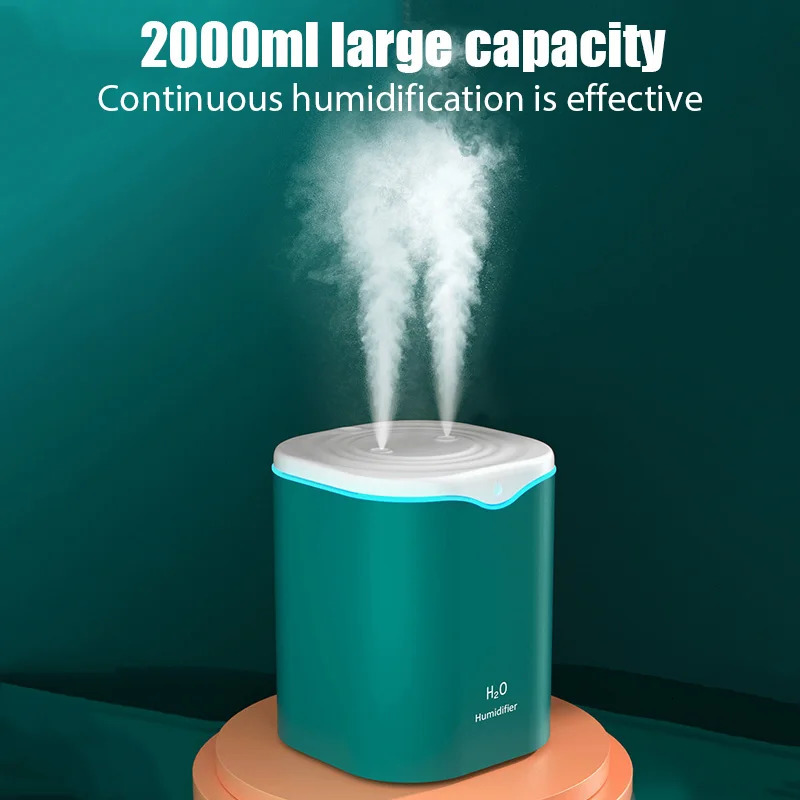 2000ML USB Air Humidifier Large Capacity Home Office Double Spray Port Essential Oil Diffuser Aroma Humificador Mist Fogger 251031