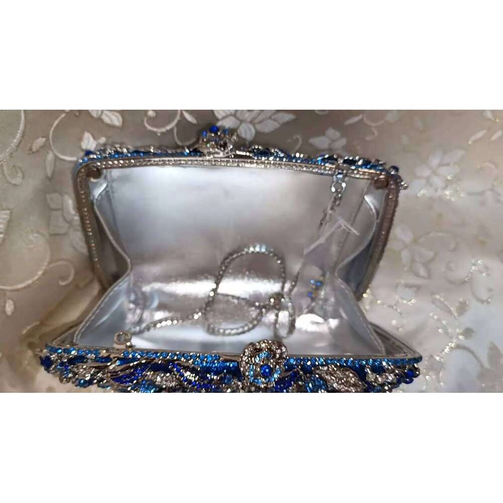 Designer Bags Lady Blue Color Stone Minaudiere Rhinestone Clutch Crystal Evening Handbag Women Party Prom Bag Bridal Clutches Wedding Purse Hot Sellin