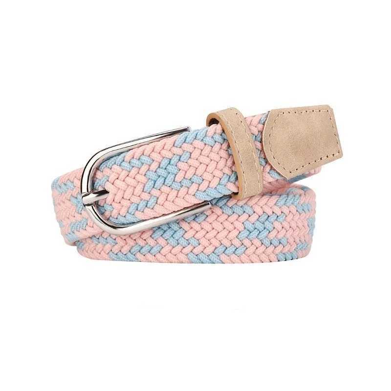 new nopunching belt womens hundred matching jeans elastic pin buckle student lazy cloth belt canvas braided beltW251030