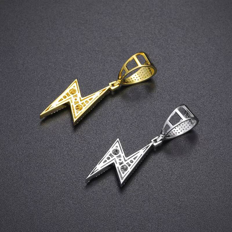 Wholesale Hip Hop Jewelry Gold Plated 925 Sterling Silver VVS Baguette Moissanite Diamond Lightning Pendant for Men