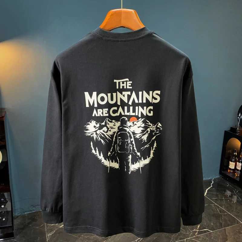 Black Fashion Printed Long Sleeveshirt Men Trendy and Versatile 2025 Autumn Top Loose Large Round Neck Hoodie J251021