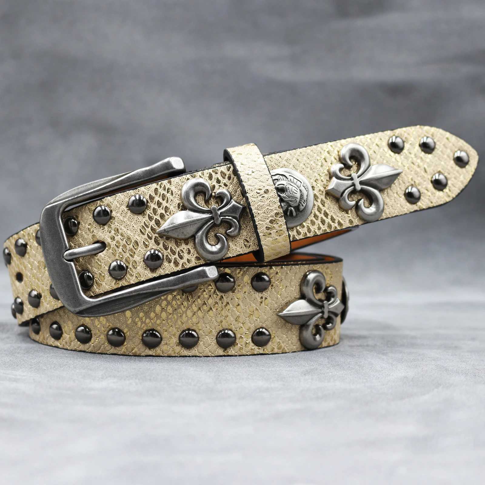 Y2K Leather Rivet Belt Golden Cross Fashion Womens Studded Belts High Quality Female Leather Rock Women Strap For JeansW251030