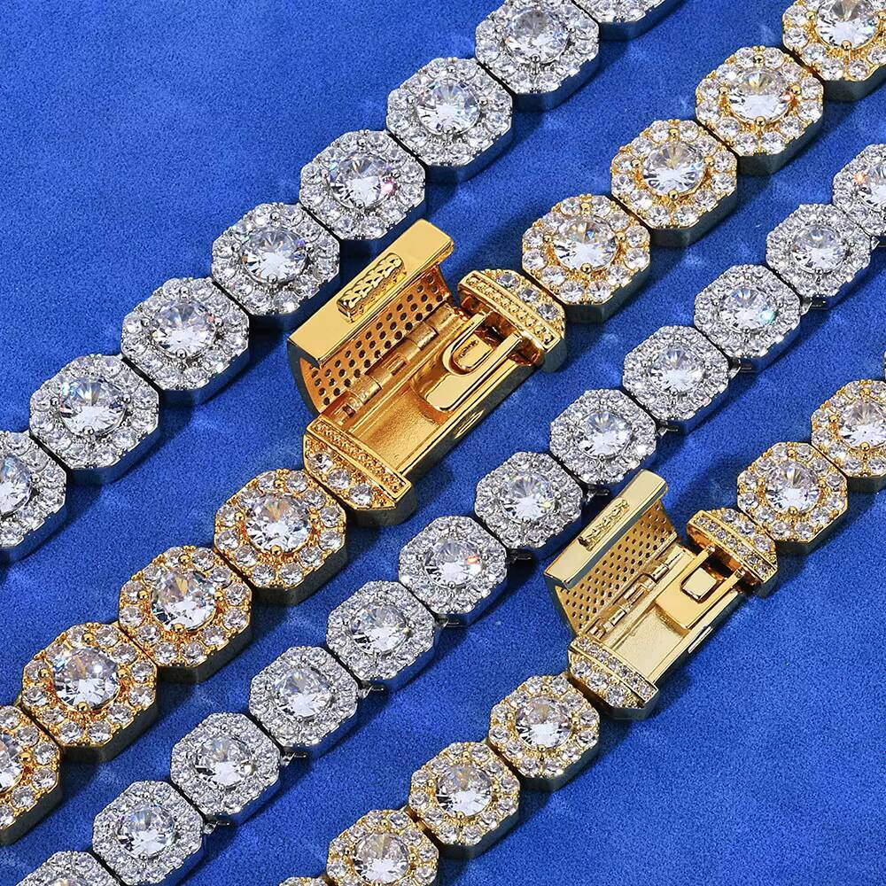 2025 Hot Sale Trendy Square Tennis Chain Necklace Iced out Bling HipHop Style Silver Link Chain for Party Gift