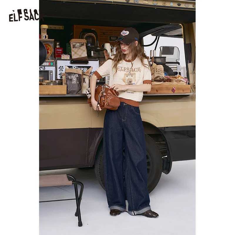 ELFSACK 2025 Autumn New Arrival Casual Vintage WideLeg Straight Jeans Loose Retro Pants For Woman J251031