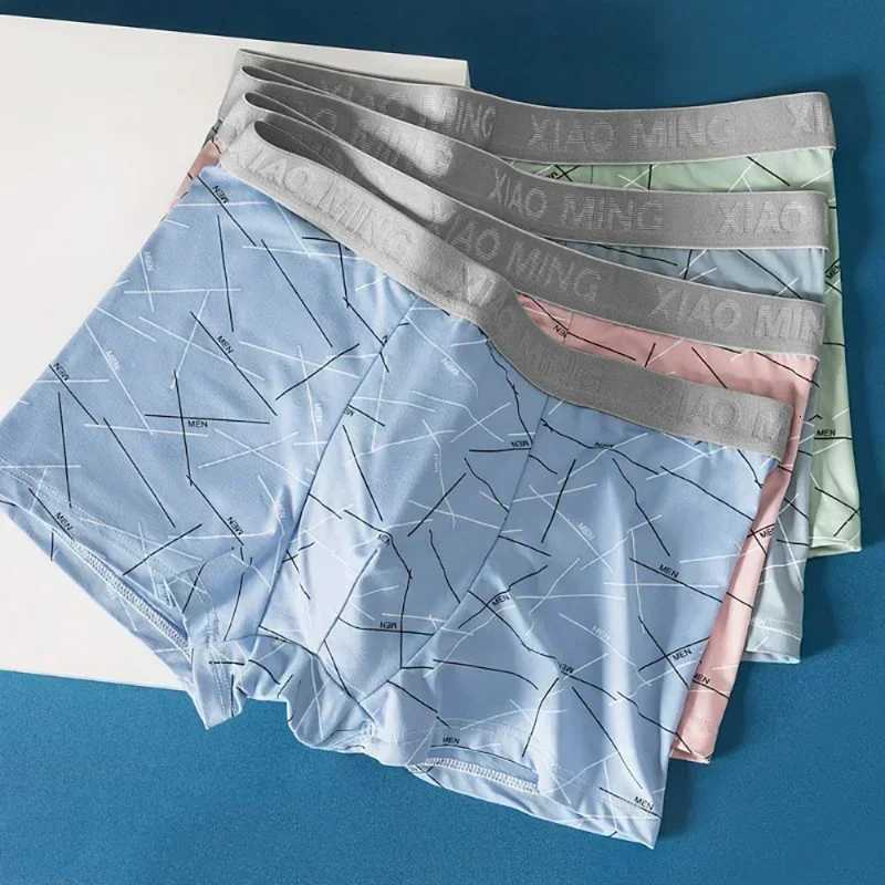 Thin Breathable Cotton Crotch Line Middle Waist Milk Silk Boxers Letter Underwear Men Panties ShortsT251031