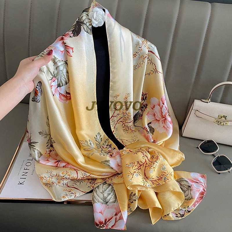 18090cm Large Silk Satin Scarf Hijab Women Print Spring New Shawl Wrap Female Hand Foulard Travel Echarpe 2022 NEW C251031