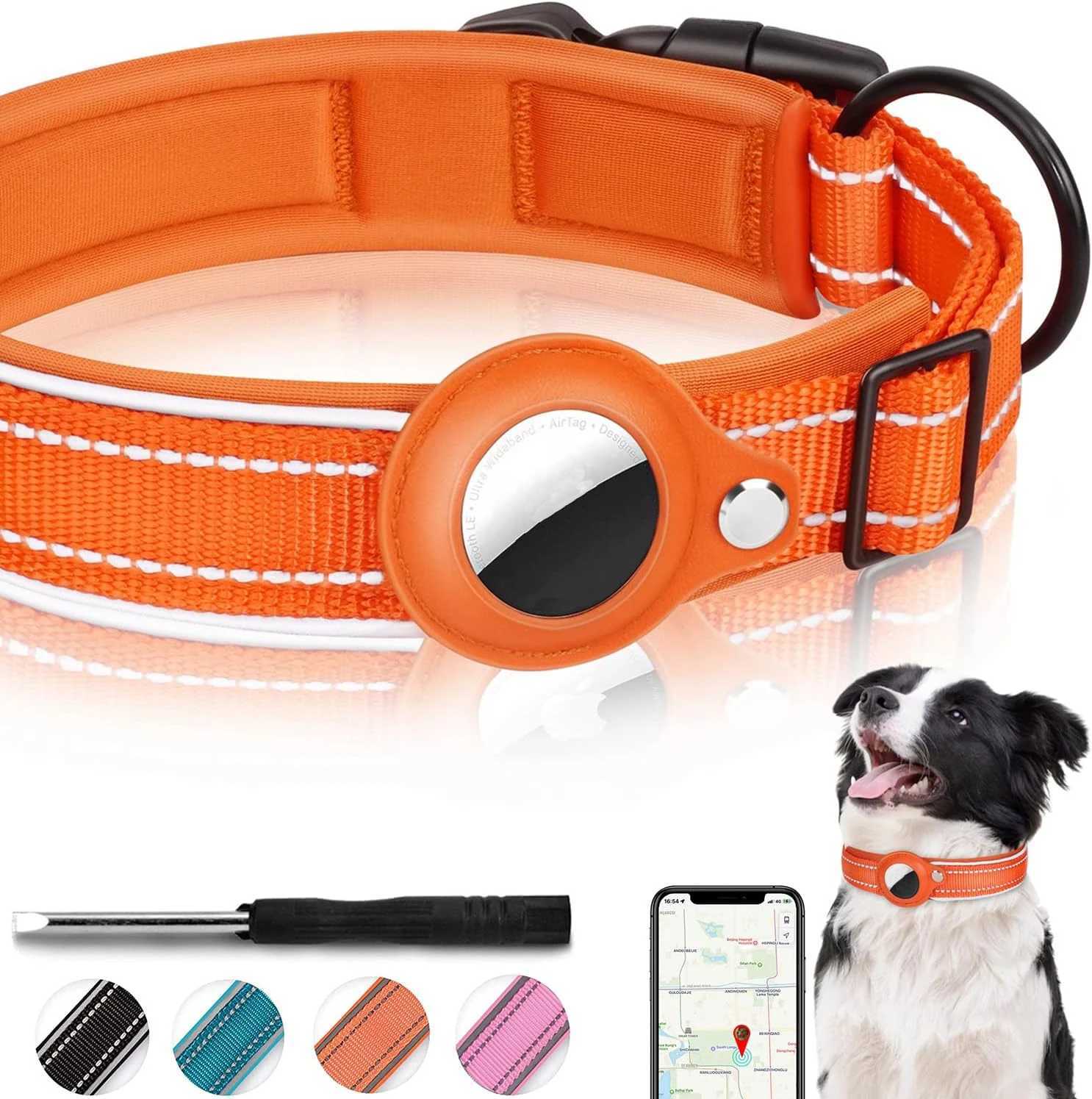 Reflective AirTag Dog Collar Heavy Duty Dog Collar with Adjustable AirTag Holder Case Accessories for Small Medium Large Dogs C251031