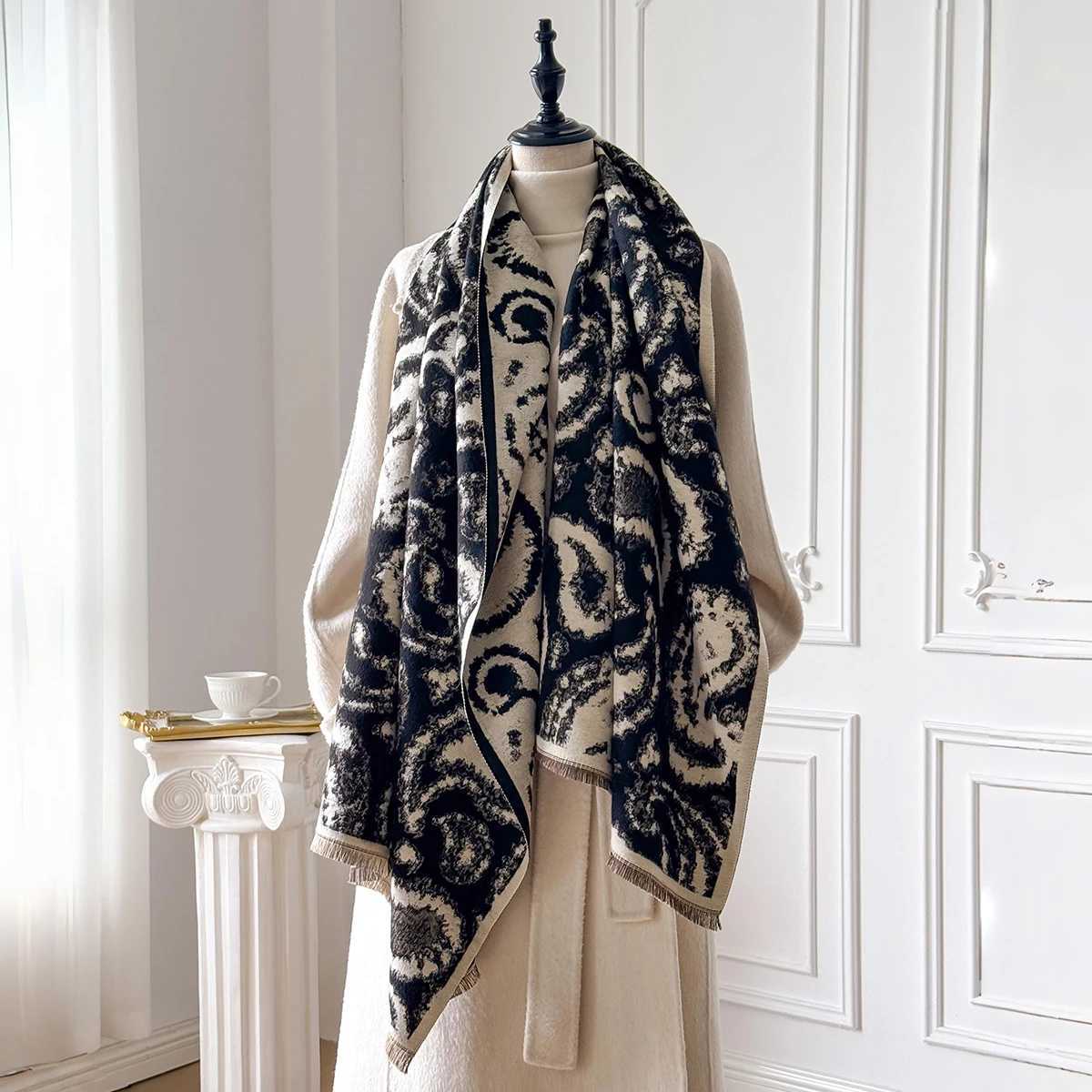 Luxury Winter Womens Faux Cashmere Wrap Scarf Warm Shawl Blanket Style Travel Poncho Stole for Fashionable Coverage C251031