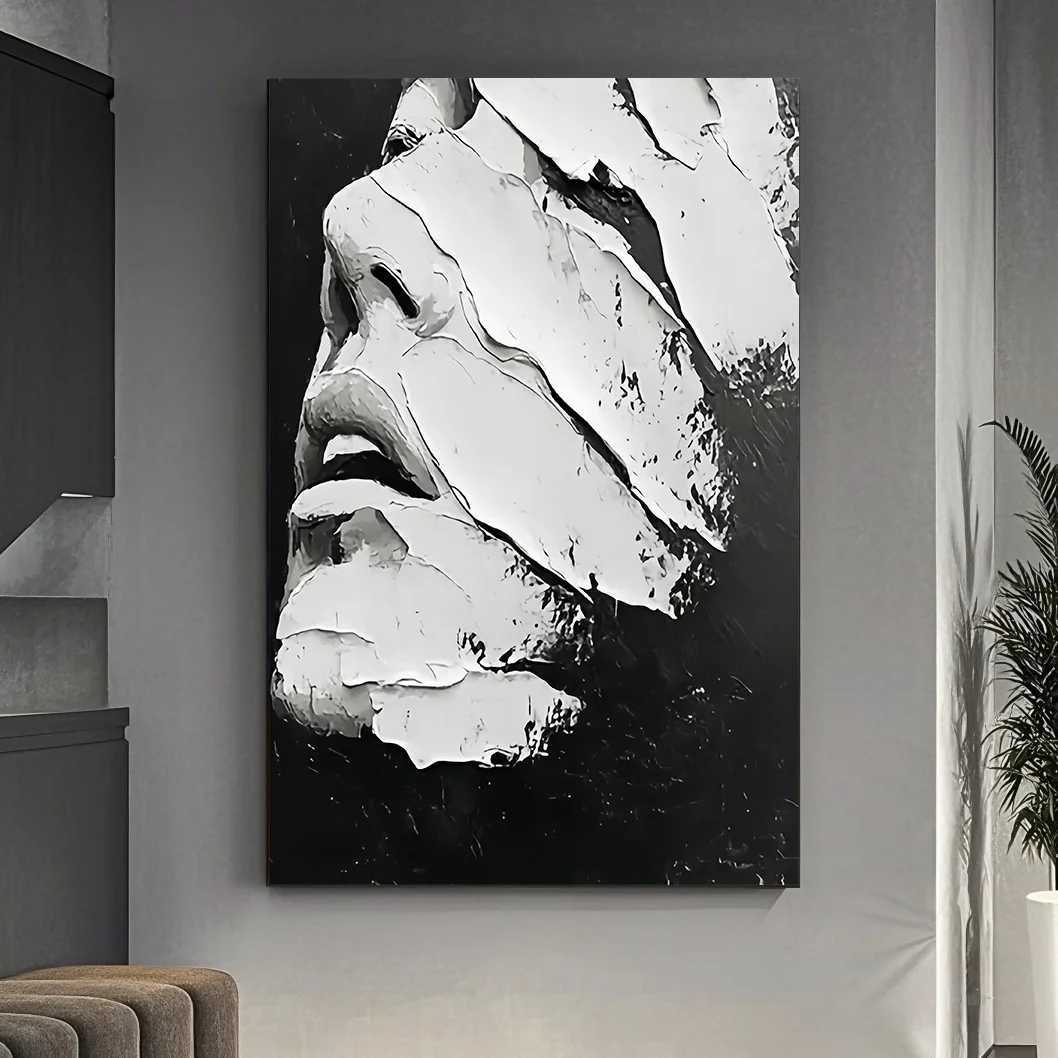 1pc Frameless 3149x4724 inches unique black and white abstract wall art featuring brushstroke side effects with threedimen C251031
