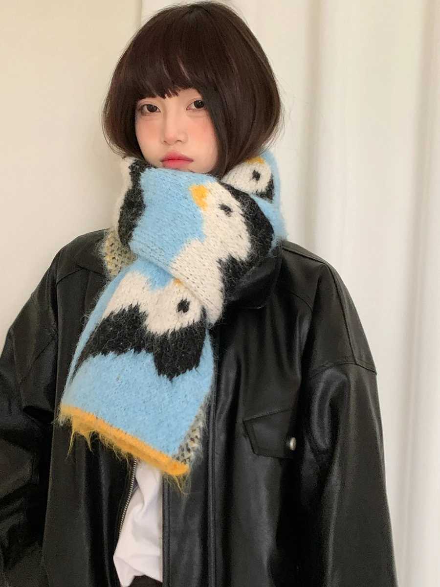Cute Cartoon Knitted Little Penguin Scarf For Women Containing Wool Warm And Thickened Neck ProtectionW251030