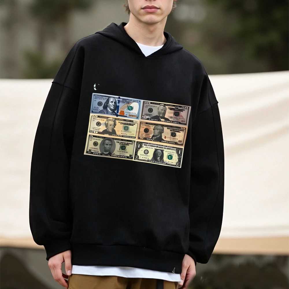 Cash Bank Notes Playful Graphic Unisex Sweatshirt Baggy Comfort Long Sleeve Tops Streetwear Male Female Autumn Winter J251031