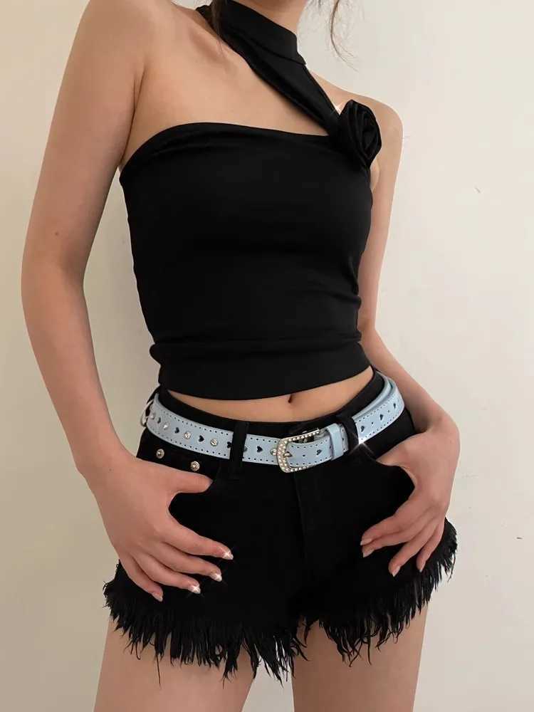 White Y2K Belt Female Rhinestone Pink Lovely New Millennium Spice Girl Belt TieIn Korean Version Decoration TrendW251030