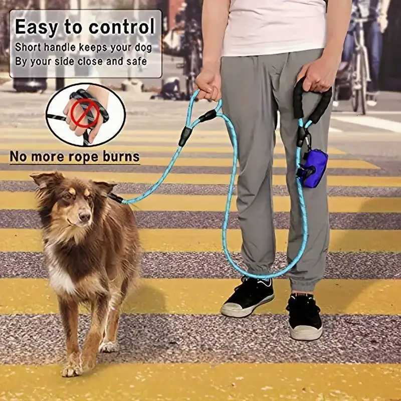 Pet Rope Dog Leash 6ft longTraffic Padded Two HandleHeavy DutyReflective Double Handles Lead for Control Safety TrainingLeas C251031