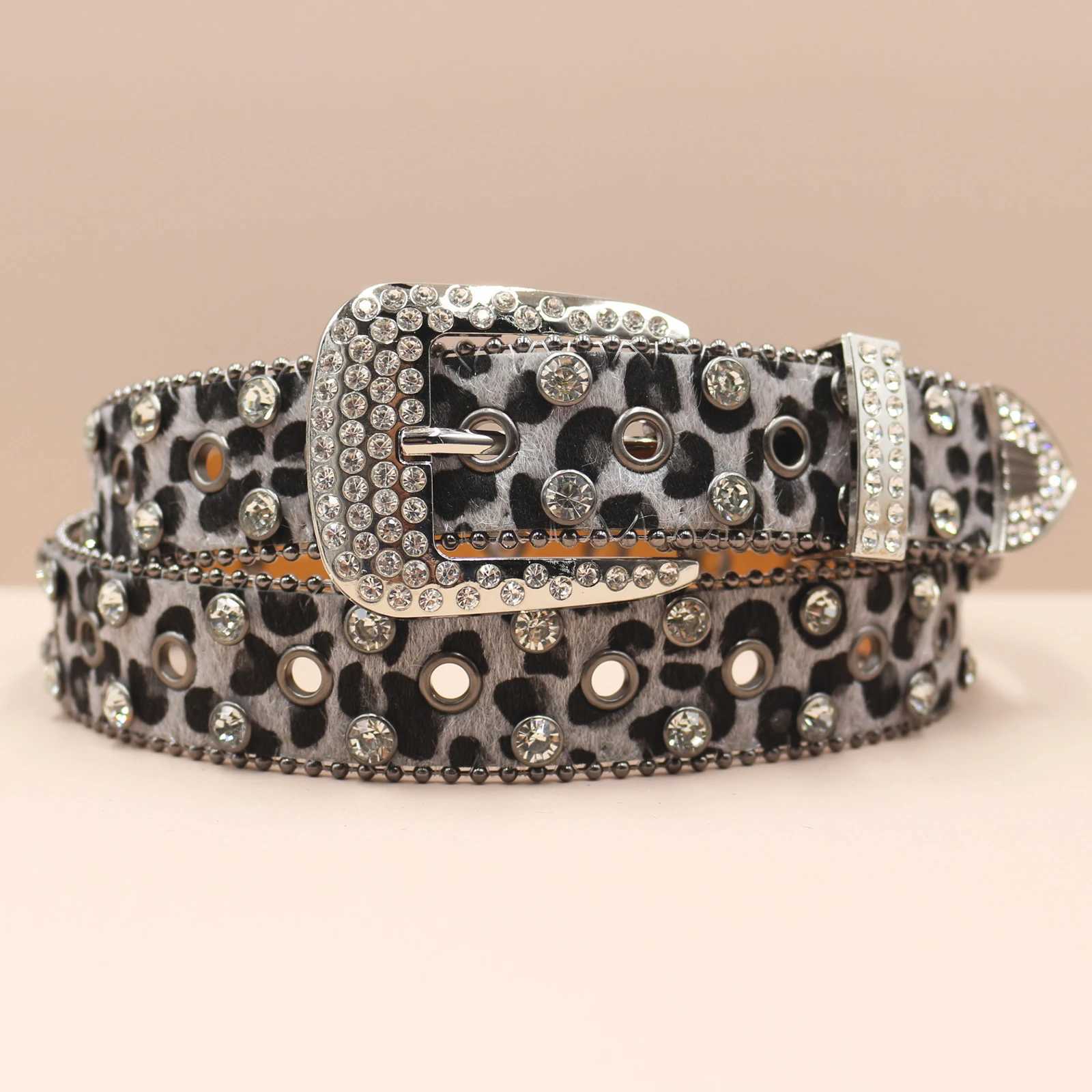 Decorative Womens Belt BB belt Diamond Fashion Western Leopard print Belt Full Diamond Embedding PU Wide 33cm Crystal DiamondW251030