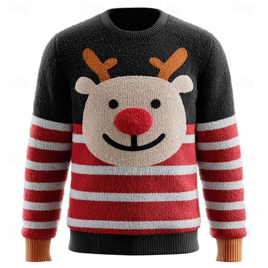 Christmas Deer Print Warm Knitted Long Sleeve Sweater Pullover Tops Round Neck Casual Ugly Blouse Christmas Sweater Hoodies 251031