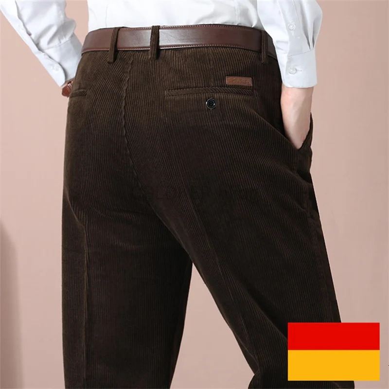Mens Corduroy Pant Autumn Winter Thick Straight Fit FlatFront Casual Chino Pants Black Casual Trousers Male 251028