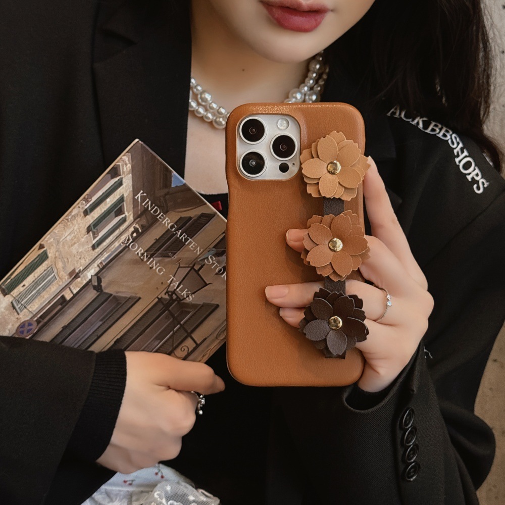 Solid Color Flower Wristband Phone Case Compatible with iPhone 17/16 PRO Simple Shockproof iPhone 15/14 Protective Cover