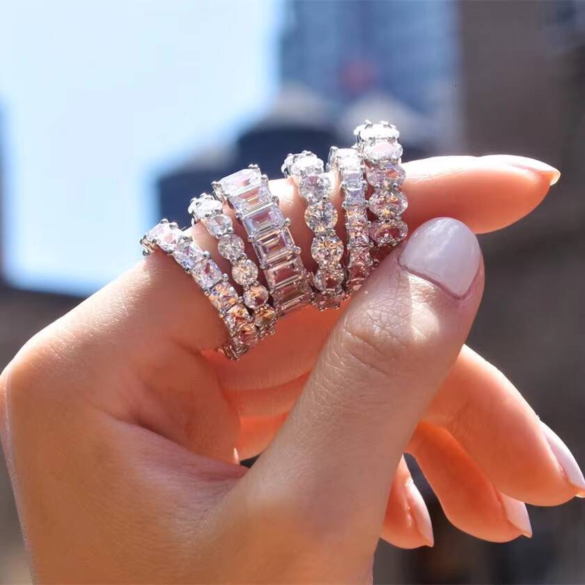 SR167 Hot Selling Women Jewelry Wholesale Cubic Zircon Wedding Band 925 Sterling Silver Diamond Tennis Rings