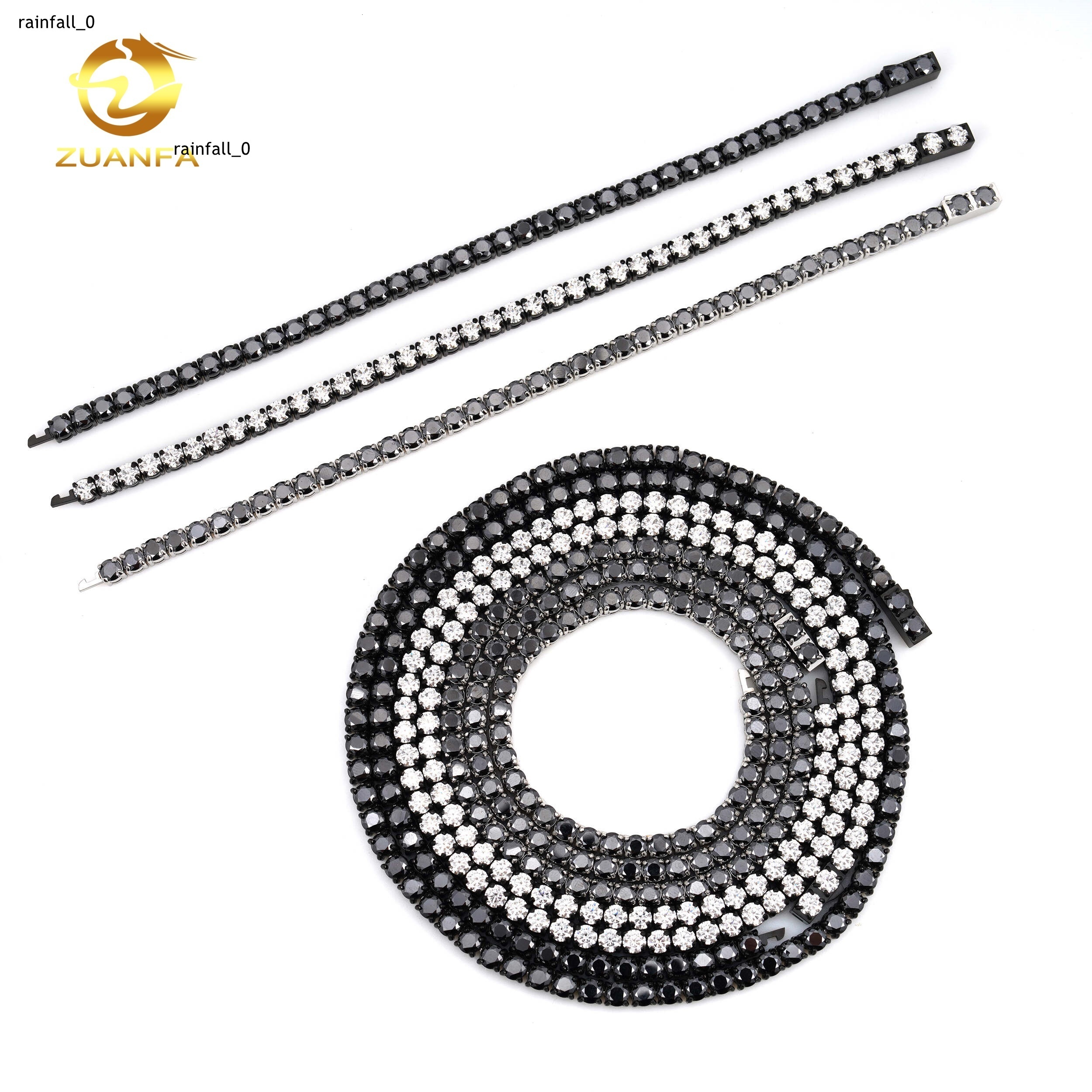 Black Gold Plated 4mm Diamond Hip Hop Moissanite Jewelry Iced Out VVS Moissanite Necklace 316L Stainless Steel Tennis Chain