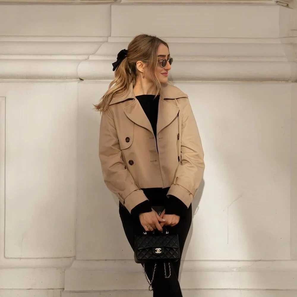 Ladies Vintage Cropped Trench Spring Autumn Jacket Women Streetwear Double Breasted Long Sleeve Top Female Chic Coat Outfits1 Y251105