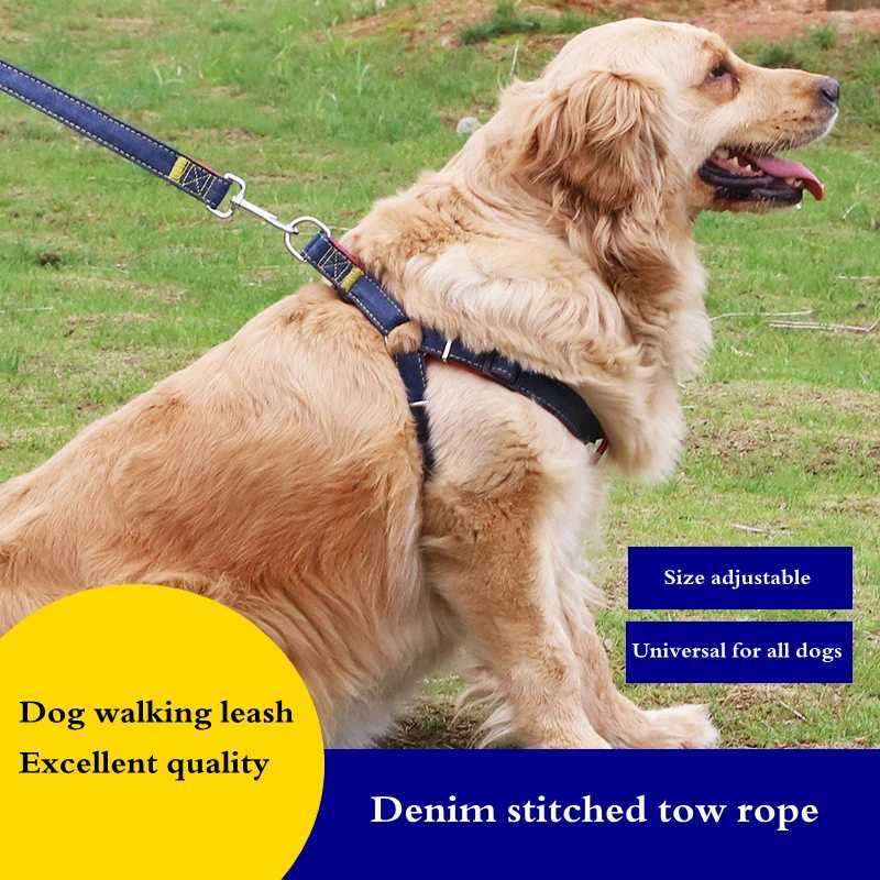 Pet Dog Collar Leash Harness Suit Adjustable Durable Leashes Pet Harnesses Wearresistant Denim Leash Outdoor Dog Walking Leash C251031