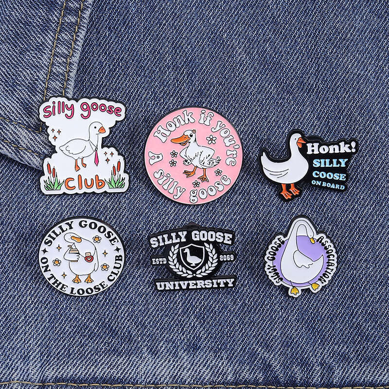 Cartoon Cute Big Goose Adorable Quotes Animal Brooch Metal Fun Unisex Student Backpack Accessory Badge