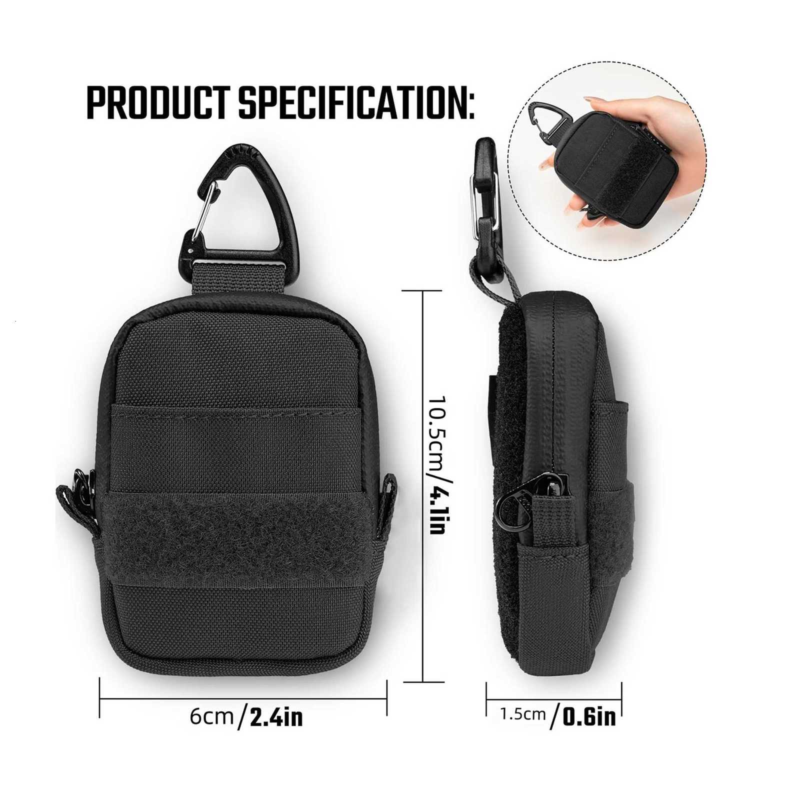 A6 Mini Size EDC Utility Pouch Mini Coin Purse with Custom Carabiner EDC Mini Size Pocket Organizer Key Waist Case for Daily W251031