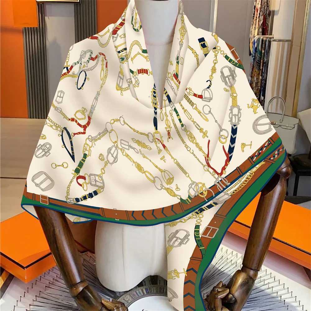 135CM Cashmere Scarf Women Manual Hand Rolled Shawls Belt Chain Square Scarves Wrap Bandana Luxury Brand Hijabs Female Foulards C251031