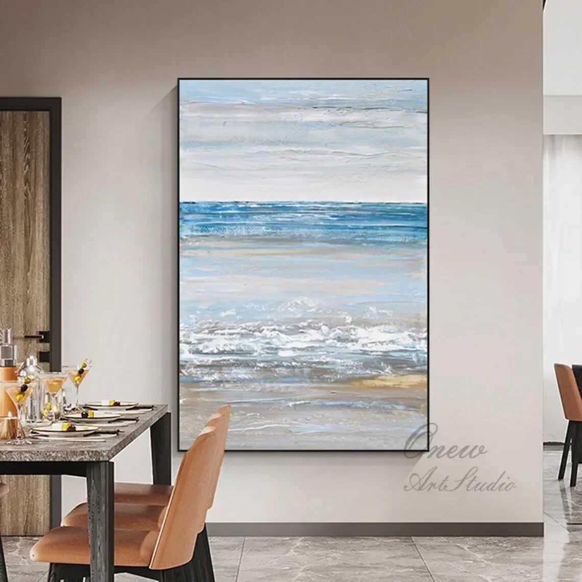 Large Sky And Ocean Abstract Canvas Art Beach Oil Painting Handmade Modern Coastal Wall Art Textured Seascape Acrylic Painting C251031