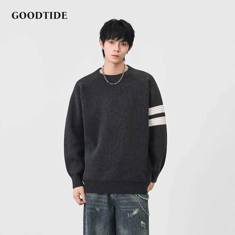 2025 Winter Fashion Mens Casual Crew Neck Sweater Stripe Sleeve Raglan Sleeve Knitted Pullover Soft Long Sleeve Jumper Top J251021