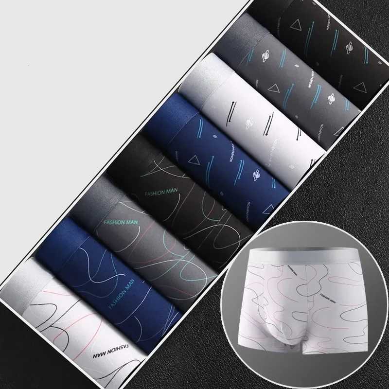 8PcsLot Mens Sexy Underwear Boxer Shorts Milk Silk Soft Comfortable Fabric Fashion Print Breathable Antibacterial Mens ShortsT251031