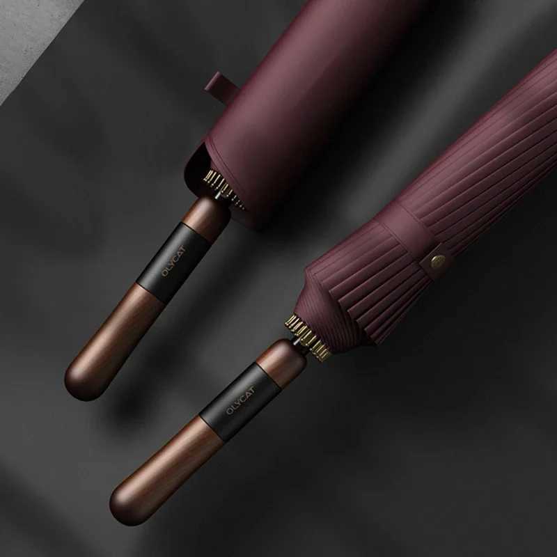 Olycat Large Umbrella Windproof Strong 16 Bones Wooden Handle Rain Umbrella Waterproof Luxury Big Long Umbrella Men Wan H251031