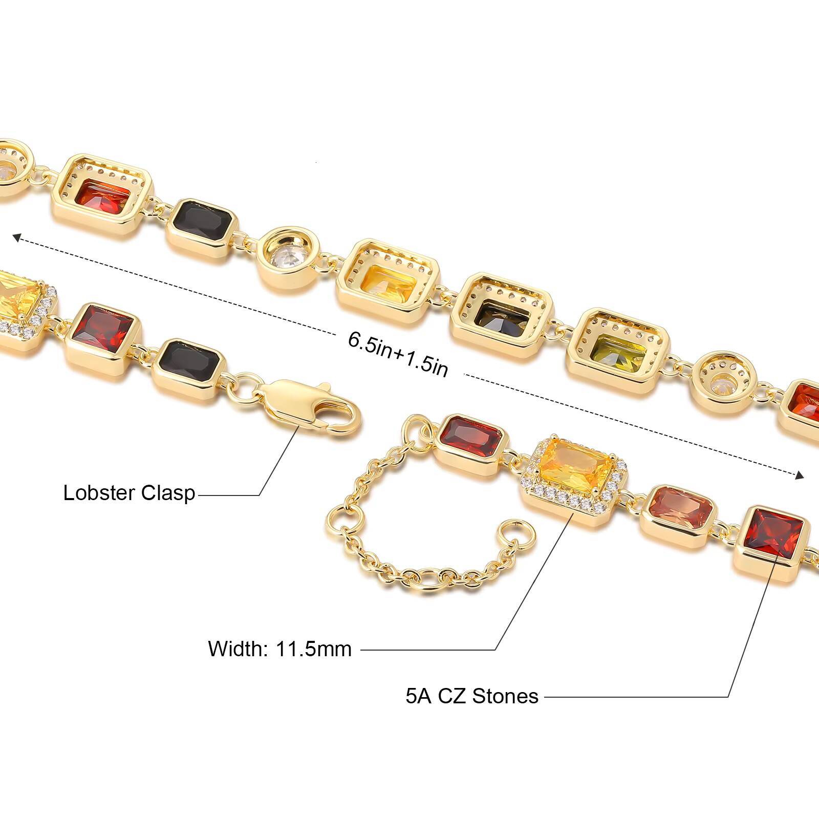Retro Style Colorful Multi Shape Irregular Arrangement Charm Bracelet 18K Gold Plated Inlaid Zircon Trendy Gemstone Bracelet