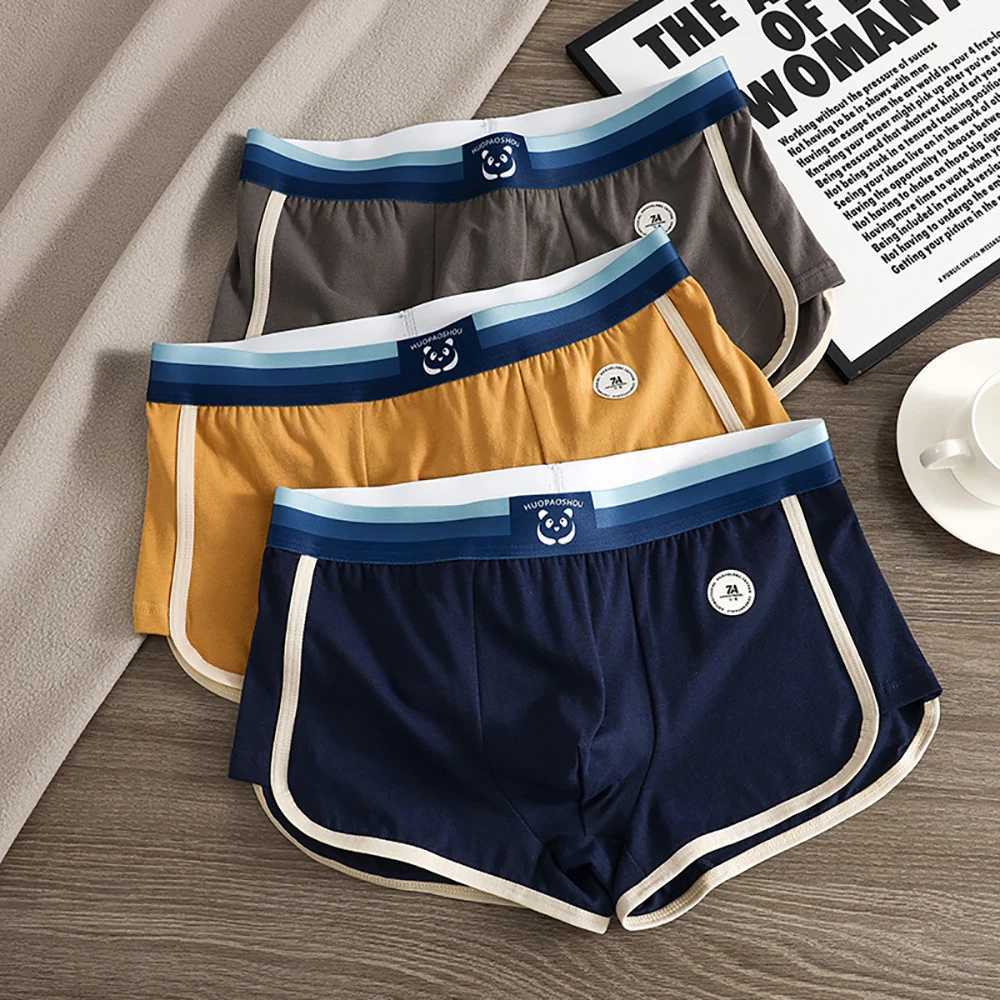 3PCSPack 7A Antibacterial Underpants Men 100Cotton Breathable Big U Mesh Crotch Trendy Boxers High Elastic Waist Mens PantiesT251031