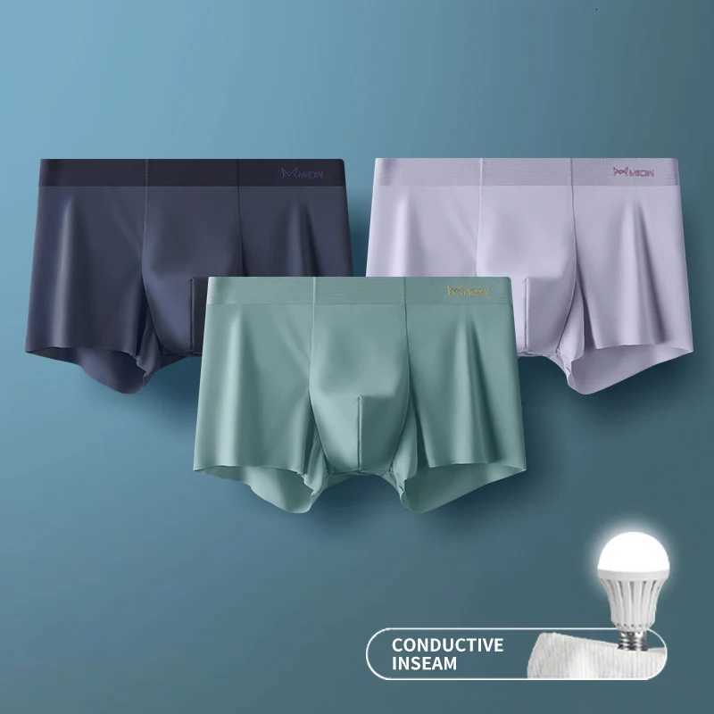 MIIOW 3Pcs Ice Silk Man Underwear Boxer Metal Fiber Antistatic Men Underpants Seamless Cut Hem Mens Panties Boxers Shorts TrunkT251031