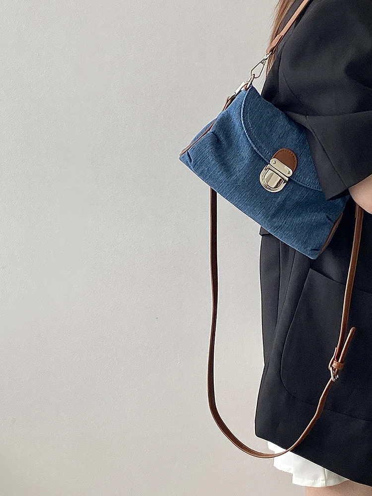 Retro Denim Womens Small Shoulder Bag Soft Canvas Ladies Crossbody Bags Lock Female Tote Purse Underarm Bag Handbags 251027