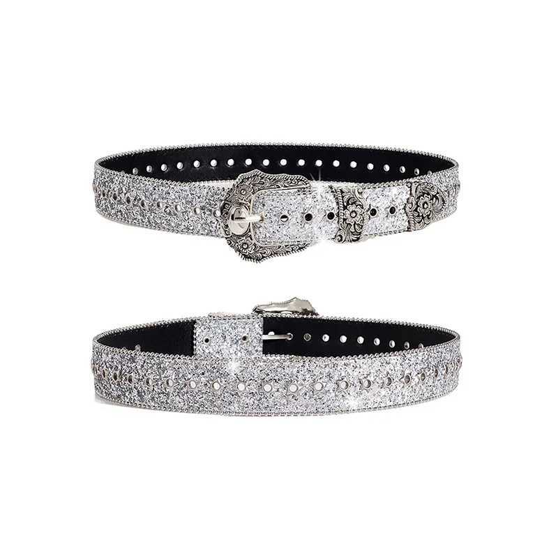 Personality Gothic Rhinestone Belts For Women Girl Fashion PU Leather Belts Western Cowboy Y2K Retro Jeans Skirt Decor WaistbandW251030