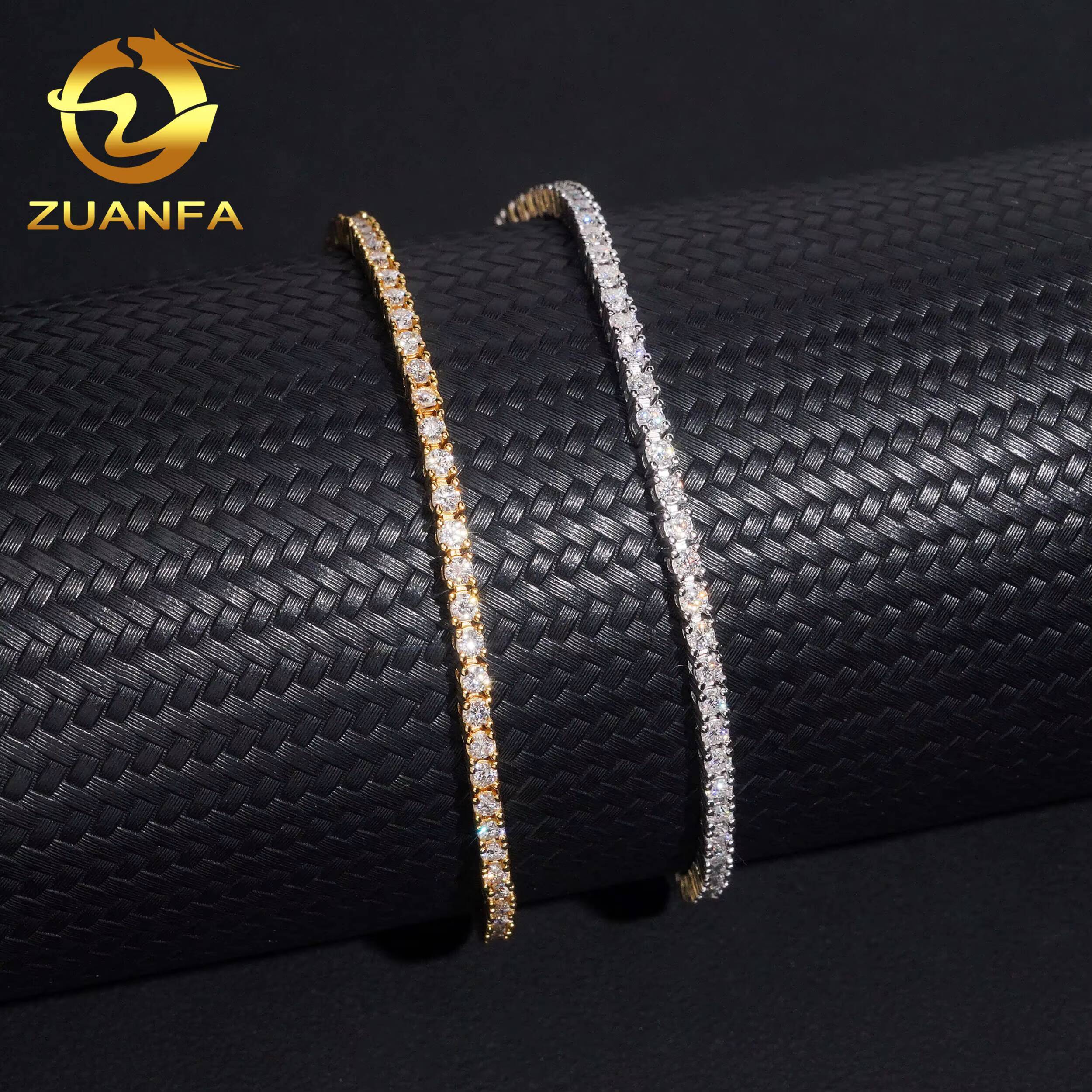 USA Local Stock Shipping Hip Hop Classical Factory Price Gold Plated 925 Sterling Silver 2mm Moissanite Diamond Tennis Bracelet