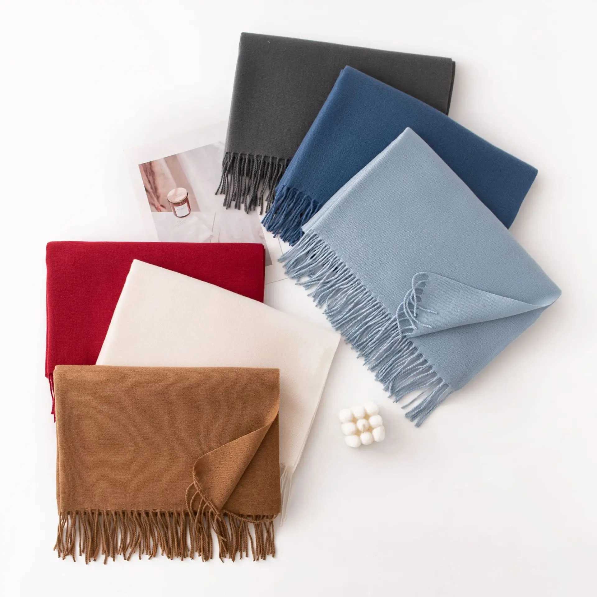 2025 New Winter Cashmere Feel Women Scarf Light Blue Solid Color Fashion Wrap Shawl for Women Warm Neck Accessories C251031