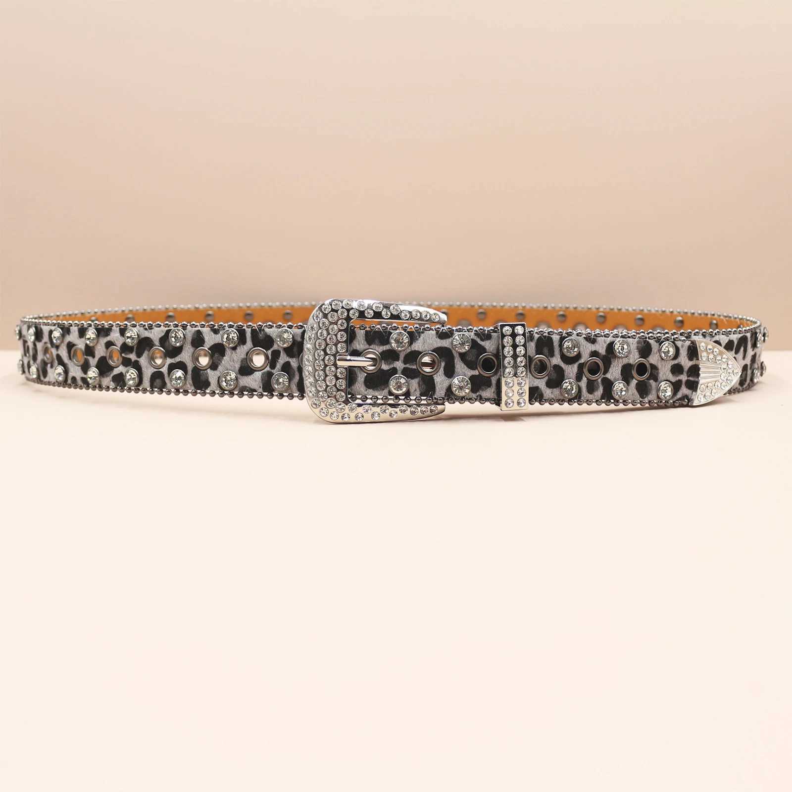 Decorative Womens Belt BB belt Diamond Fashion Western Leopard print Belt Full Diamond Embedding PU Wide 33cm Crystal DiamondW251030