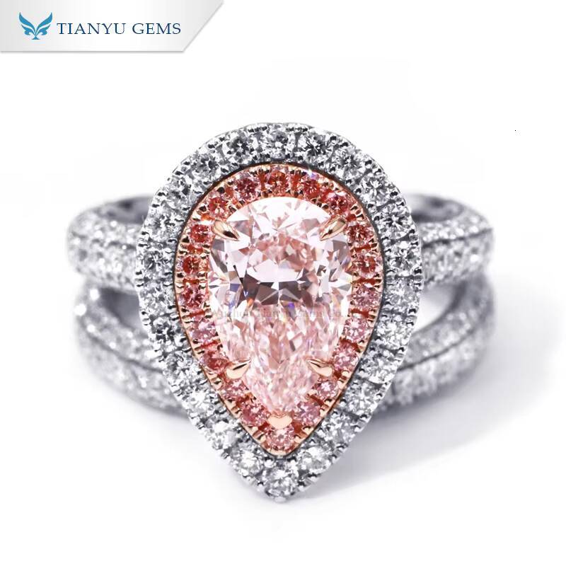 Customized Jewelry Sterling Silver Solid Gold Engagement Rings Pure 14K 18K 10K Gold Pink Lab Grown Diamond CVD Ring Set