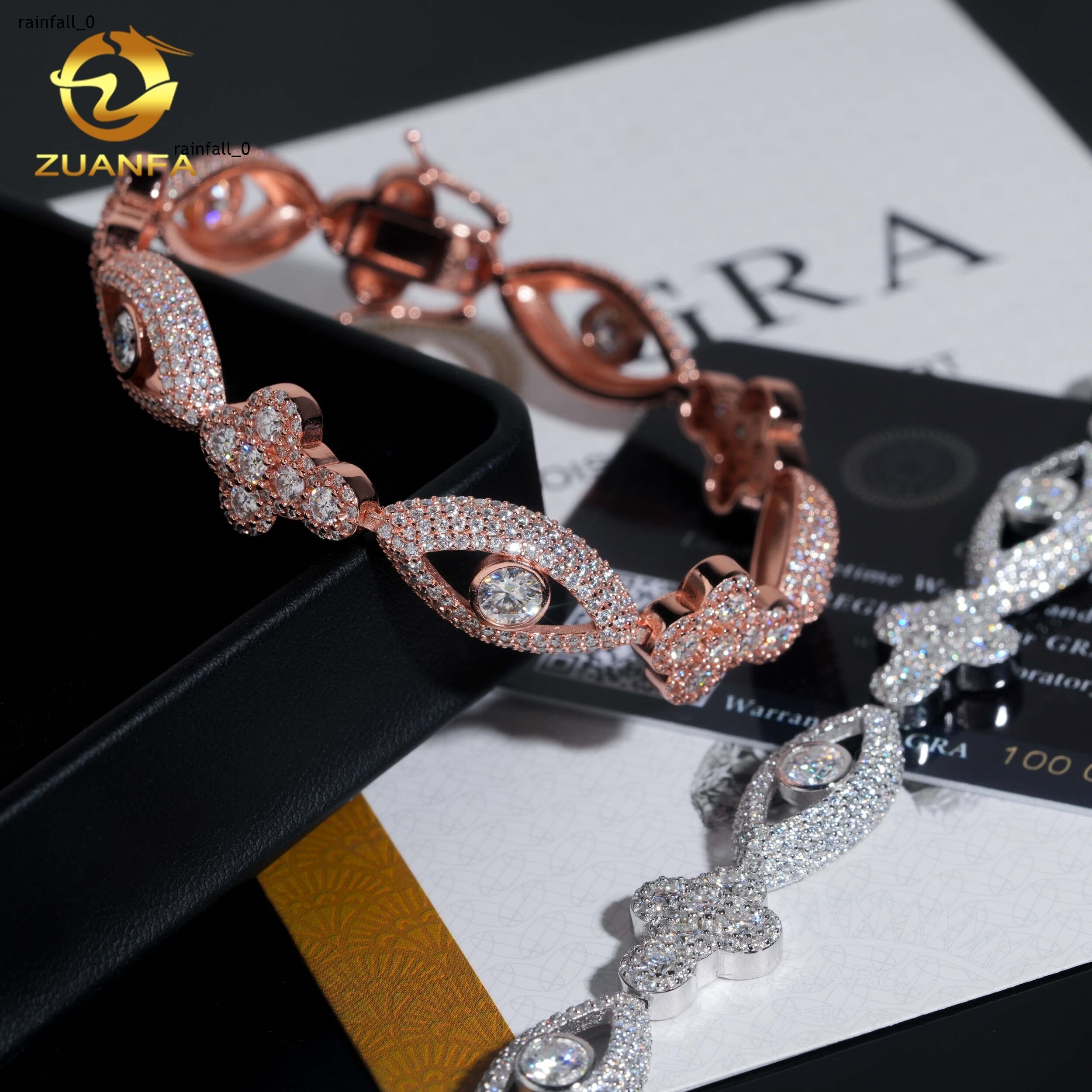 Perforated Design Evil Eyes Moissanite Bracelet 126mm Cross Cuban Link Chain 925 Sterling Silver Moissanite Cuban Link Bracelet