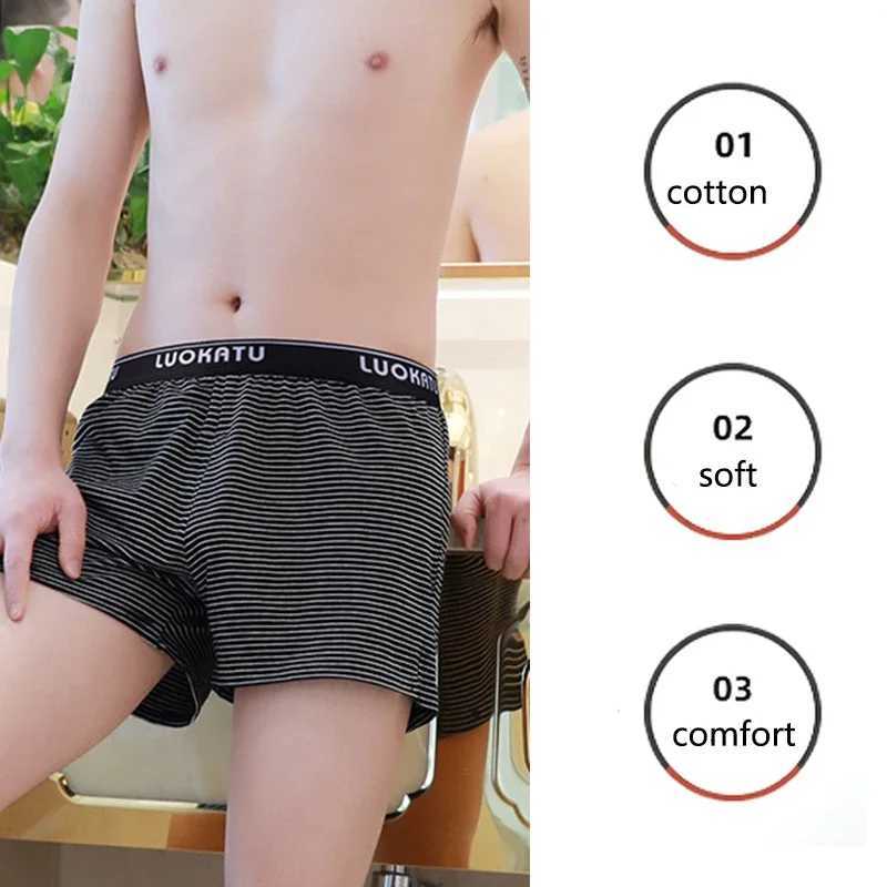 Loose Cotton Briefs Men Boxer Shorts Comfortable Summer Large Size Home Sleeping Shorts Underpants Trend Soft Striped BriefsT251031