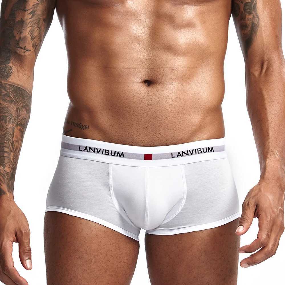 LANVIBUM men underwear solid convex underpants comfortable cotton bowxers soft shortsT251031