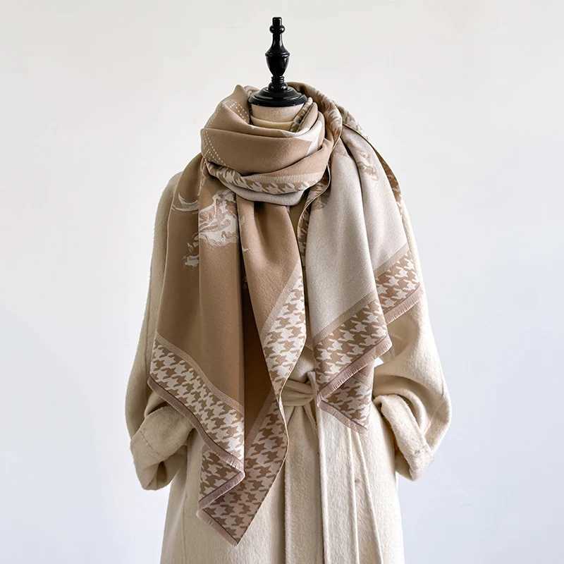 Elegant Floral Jacquard Shawl for Women Winter Thick Warm Tassel Design DoubleSided Coldproof Windproof Blanket C251031
